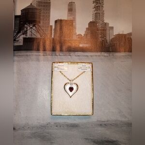 Gold Heart Pendant Necklace Purple Gemstone
